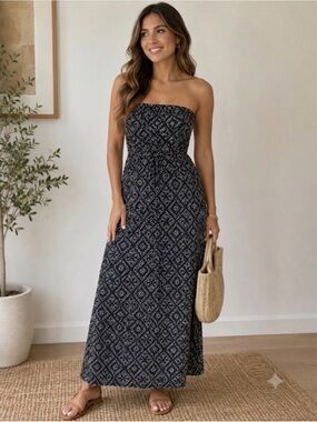 old navy black strapless dress Fit & Flare Drop-Waist Maxi Tube Dress